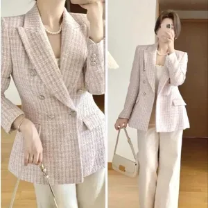 NWT Zara Textured Tweed Double Breasted Blazer Pink size XS