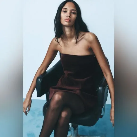 NWT ZARA VELVET BOW DRESS Burgundy