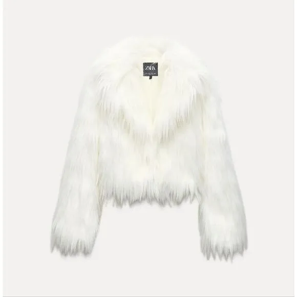 NWT ZARA Fur faux jacket white