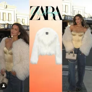 NWT ZARA Fur faux jacket white