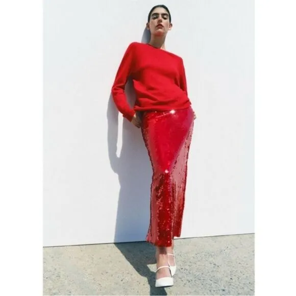 NWT ZARA Zara high waist SEQUIN MIDI SKIRT ZW COLLECTION