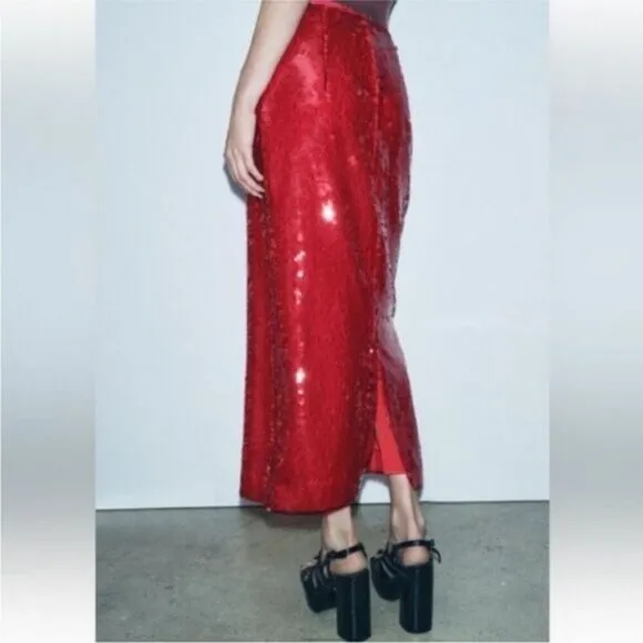 NWT ZARA Zara high waist SEQUIN MIDI SKIRT ZW COLLECTION