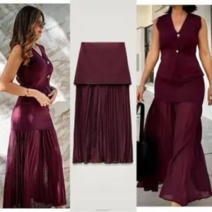 NWT ZARA ZARA NWT WOMAN MIXED PLEATED KNIT SKIRT Burgundy