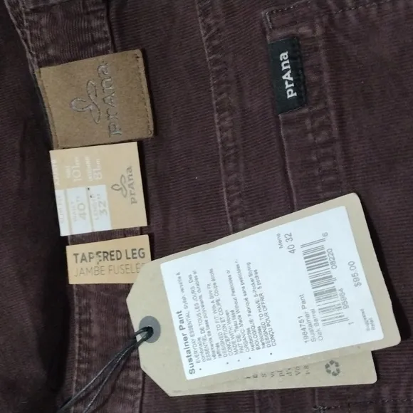 NWT🔥$95 prAna &quot;Sustainer Pant&quot; Dark Brown Oak Barrel Sz 40W 32L
