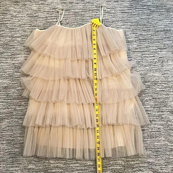 NWT Maeve Strappy Tiered Tulle Mini Dress Large Tan