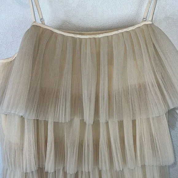 NWT Maeve Strappy Tiered Tulle Mini Dress Large Tan