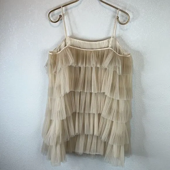 NWT Maeve Strappy Tiered Tulle Mini Dress Large Tan