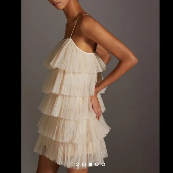 NWT Maeve Strappy Tiered Tulle Mini Dress Large Tan