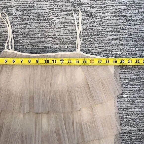 NWT Maeve Strappy Tiered Tulle Mini Dress Large Tan