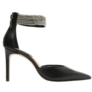 NWT/NIB Schutz Linara Black Nappa Leather Embellished Ankle Strap Heels (Sz. 7)