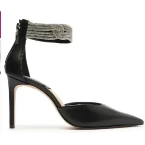 NWT/NIB Schutz Linara Black Nappa Leather Embellished Ankle Strap Heels (Sz. 8)
