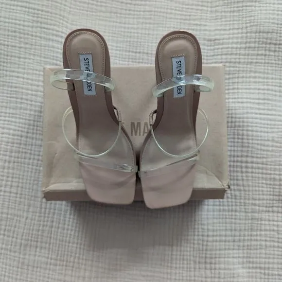 NWT Steve Madden nude tan neutral clear strap Gracey high heel sandals shoes