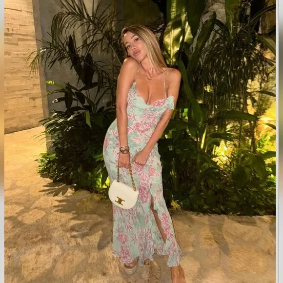 NWT ZARA FLORAL PRINT SLIP DRESS GREEN AND PINK