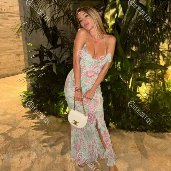 NWT ZARA FLORAL PRINT SLIP DRESS GREEN AND PINK