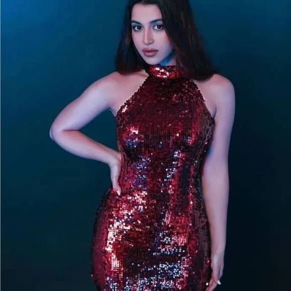 NWT ZARA  LONG SEQUIN RED DRESS
