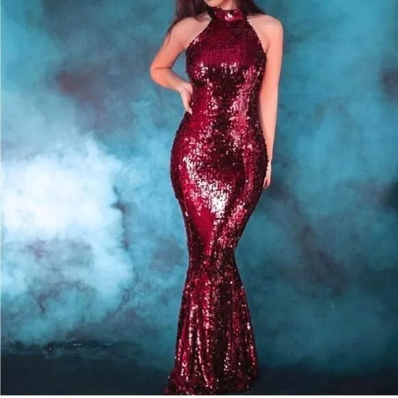 NWT ZARA  LONG SEQUIN RED DRESS