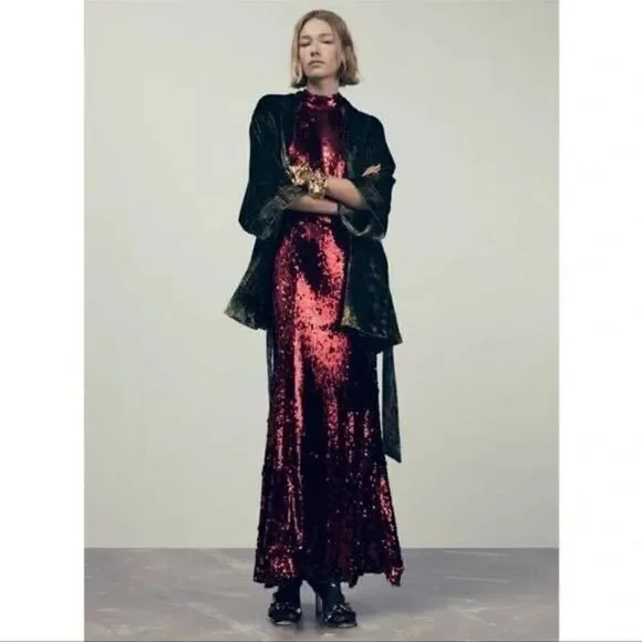 NWT ZARA  LONG SEQUIN RED DRESS