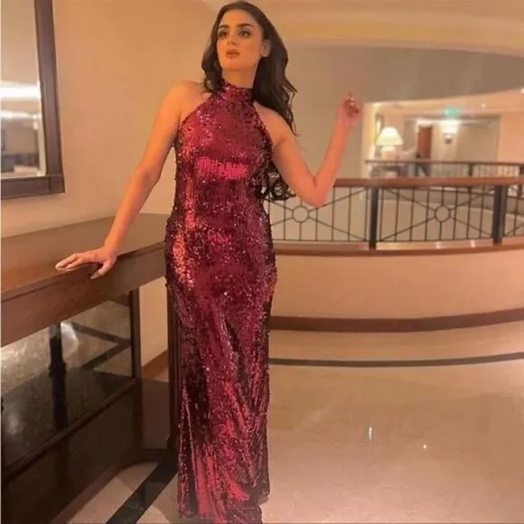 NWT ZARA  LONG SEQUIN RED DRESS