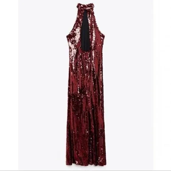 NWT ZARA  LONG SEQUIN RED DRESS