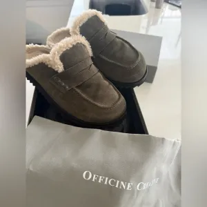 Officine Creative Pelagie D’Hiver Army Khaki Green Suede Shearling Mules 39