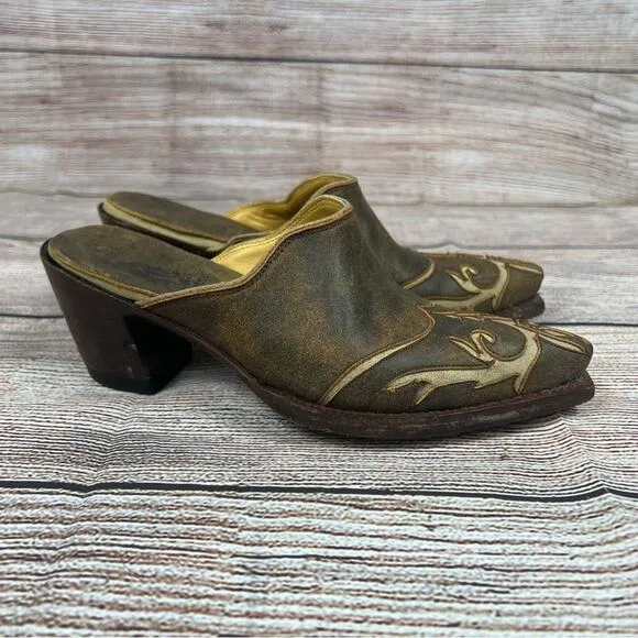 Old Gringo Womens 5 Brown Leather Heeled Boot Mules Boho Western Cowgirl Fall