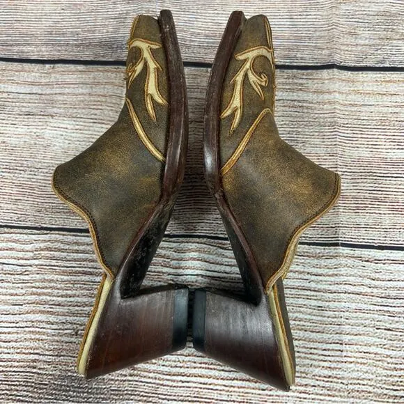 Old Gringo Womens 5 Brown Leather Heeled Boot Mules Boho Western Cowgirl Fall