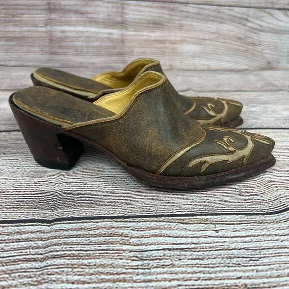 Old Gringo Womens 5 Brown Leather Heeled Boot Mules Boho Western Cowgirl Fall