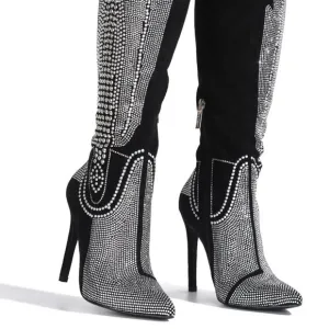 OLKLEY LIVIN LARGE BLACK RHINESTONE / STUDDED HIGH  HEEL POINTED WESTERN BOOTS