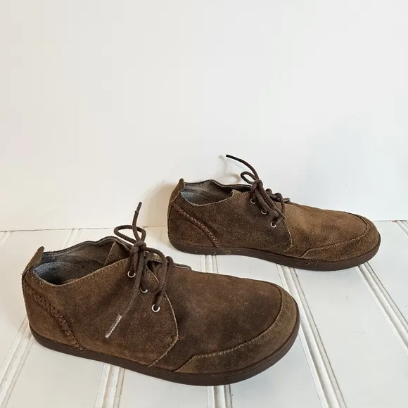 Olukai Shoes Mens Size 9 Maki Brown Suede Leather Moccasin Lace Up