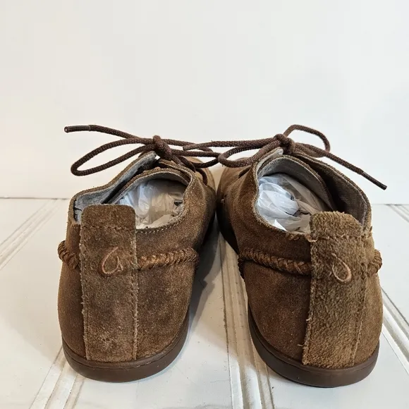 Olukai Shoes Mens Size 9 Maki Brown Suede Leather Moccasin Lace Up