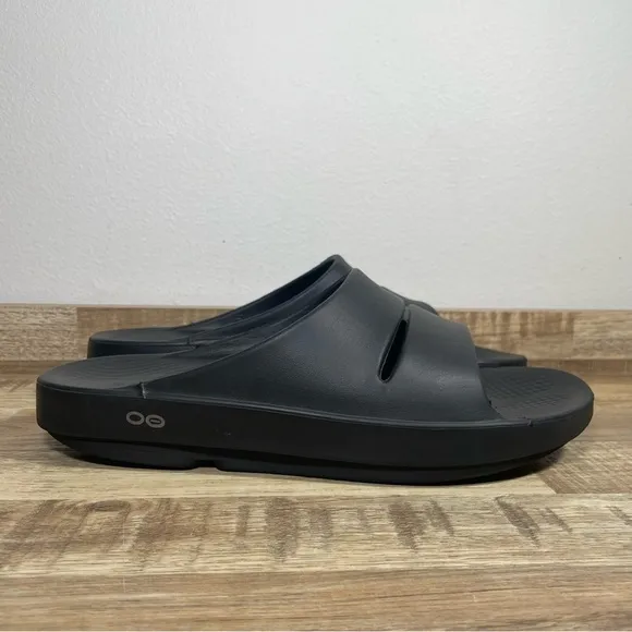 Oofos OOahh Slide Sandal‎ Mens 9 Black Oofoam Arch Support Sandals Recovery EUC