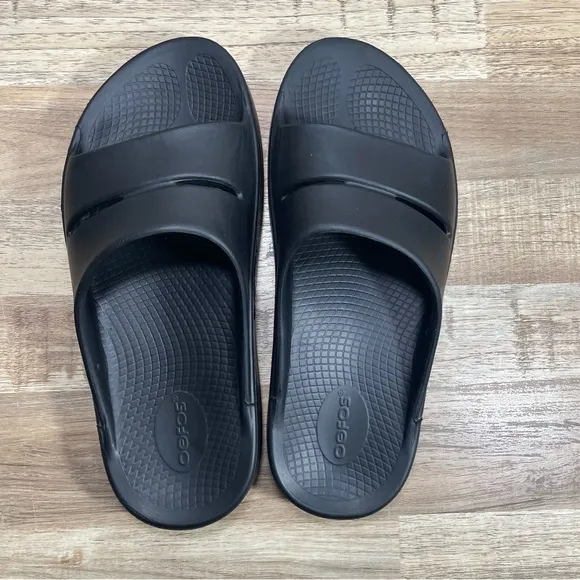 Oofos OOahh Slide Sandal‎ Mens 9 Black Oofoam Arch Support Sandals Recovery EUC