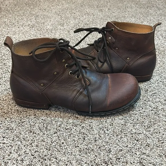 OSSTONE Men's Genuine Leather Chukka Ankle Cowboy Biker Boots Brown size 9.5