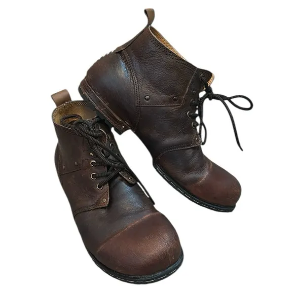 OSSTONE Men's Genuine Leather Chukka Ankle Cowboy Biker Boots Brown size 9.5