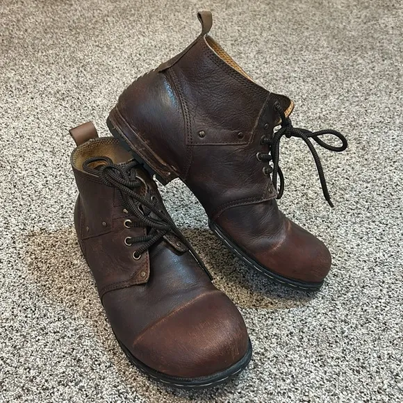 OSSTONE Men's Genuine Leather Chukka Ankle Cowboy Biker Boots Brown size 9.5
