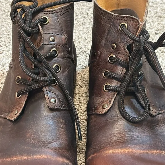 OSSTONE Men's Genuine Leather Chukka Ankle Cowboy Biker Boots Brown size 9.5