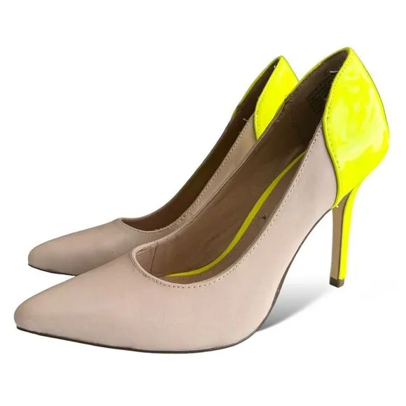 OUFIT Fashion Nova Neon Yellow Strapless Dress Large &amp; Express Pointed Toe Heels