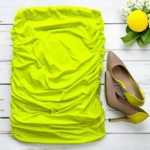 OUFIT Fashion Nova Neon Yellow Strapless Dress Large &amp; Express Pointed Toe Heels