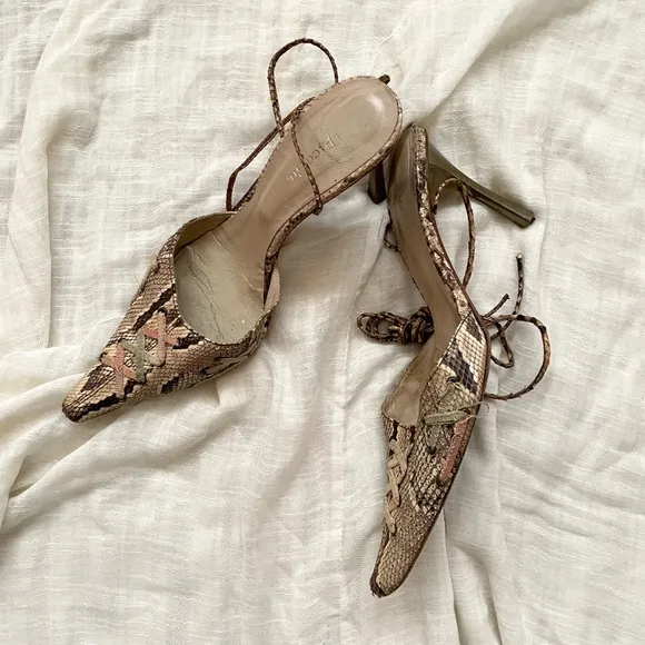 Paco Gil y2k snake pointed lace up heels