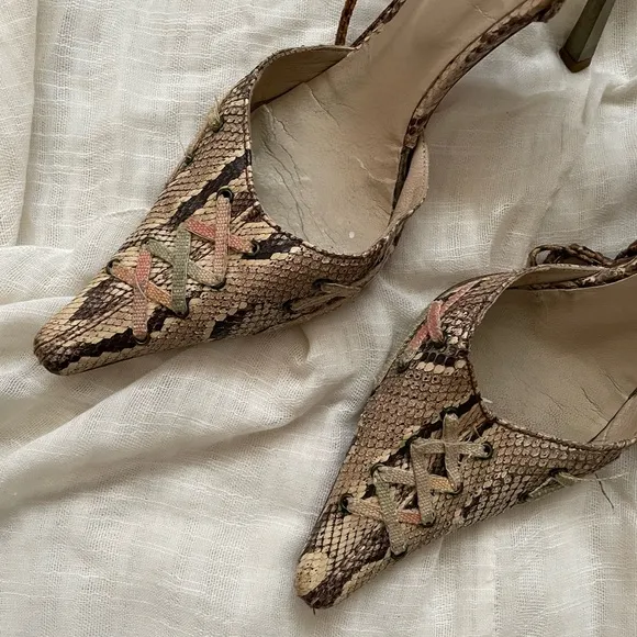 Paco Gil y2k snake pointed lace up heels