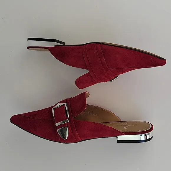 Paolo Ace Buckle Pointed Toe Mule Skimmers Red Size 7.5