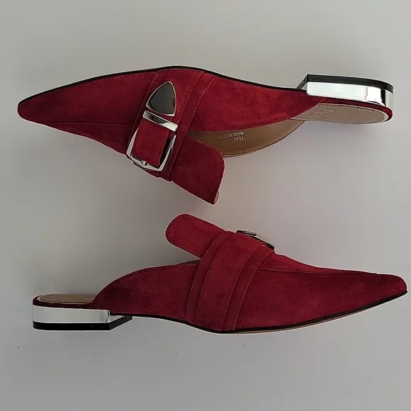 Paolo Ace Buckle Pointed Toe Mule Skimmers Red Size 7.5