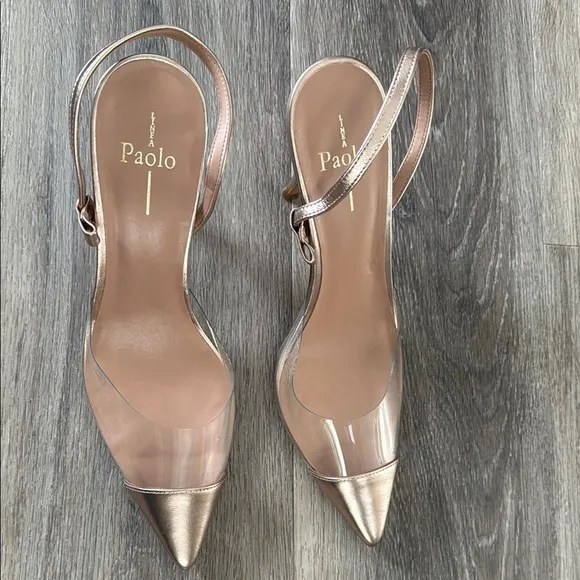 Paolo Metallic Slingback Heels Pointed toe Pump (Missing Ankle Strap)