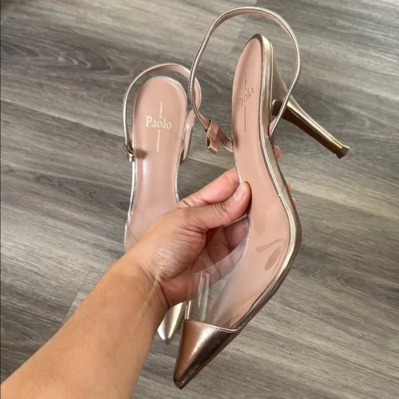 Paolo Metallic Slingback Heels Pointed toe Pump (Missing Ankle Strap)