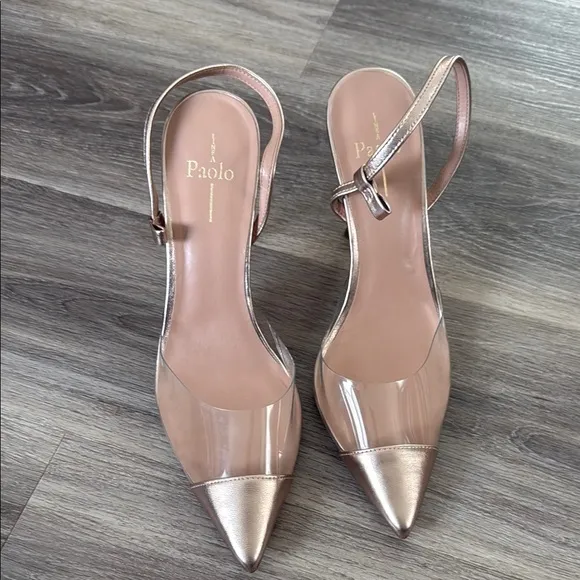 Paolo Metallic Slingback Heels Pointed toe Pump (Missing Ankle Strap)