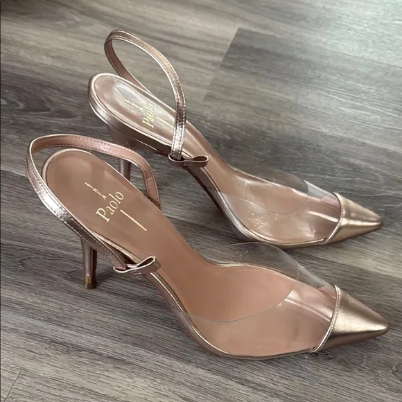 Paolo Metallic Slingback Heels Pointed toe Pump (Missing Ankle Strap)