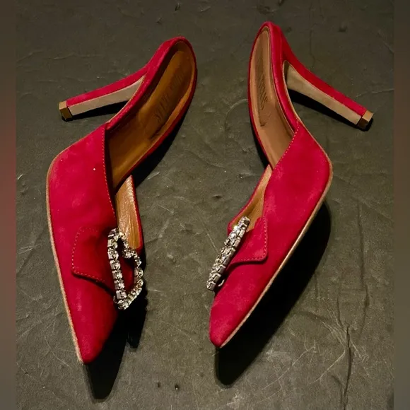 Paris Texas Hollywood Embellished suede red rhinestone Mules size 37.5
