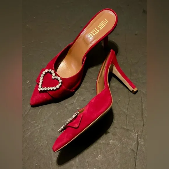 Paris Texas Hollywood Embellished suede red rhinestone Mules size 37.5