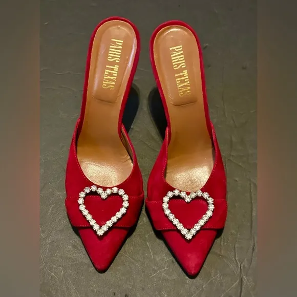 Paris Texas Hollywood Embellished suede red rhinestone Mules size 37.5