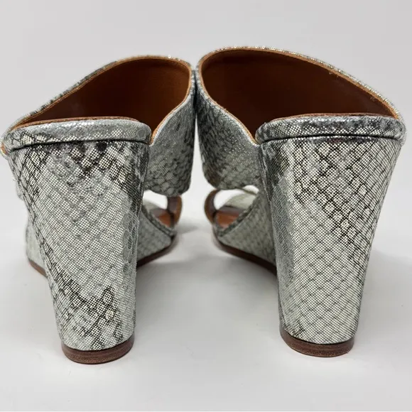 PARIS TEXAS Lamé Python-Embossed Leather Wedge Mules - Size 37